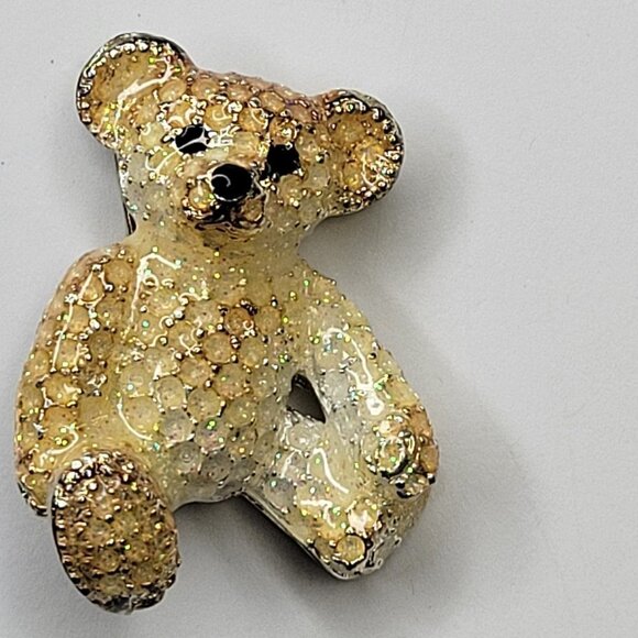 GOLD Tone Speckled Teddy Bear Brooch Pin - Picture 7 of 7